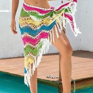 Boho Coachella Fringe Shawl Wrap Tie Crochet Tassels Macrame Style